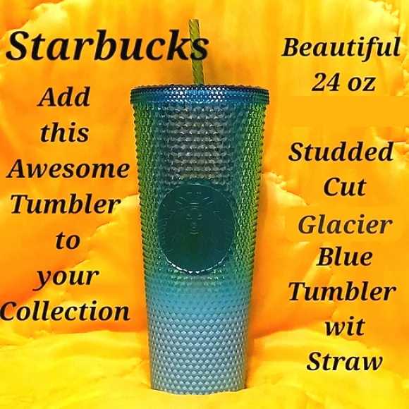 Starbucks 2022  Glacier Blue  Studded Cut Tumbler w/ Straw 24 oz NWT - Picture 9 of 9